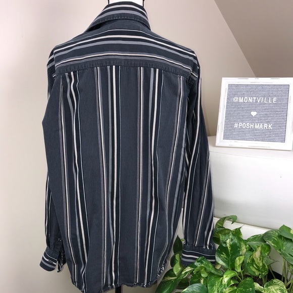 Perry Ellis Black Tan Striped Button Down Shirt - Picture 3 of 4